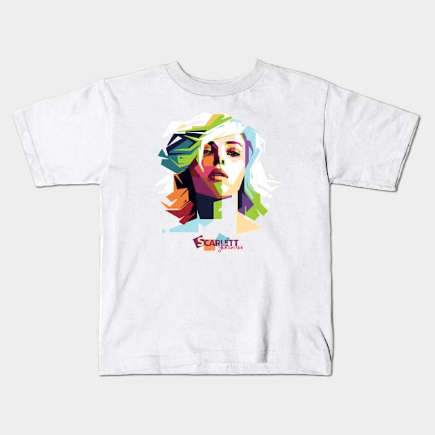 Geometric Celebrity Scarlett Johansson Kids T-Shirt by Rebus28